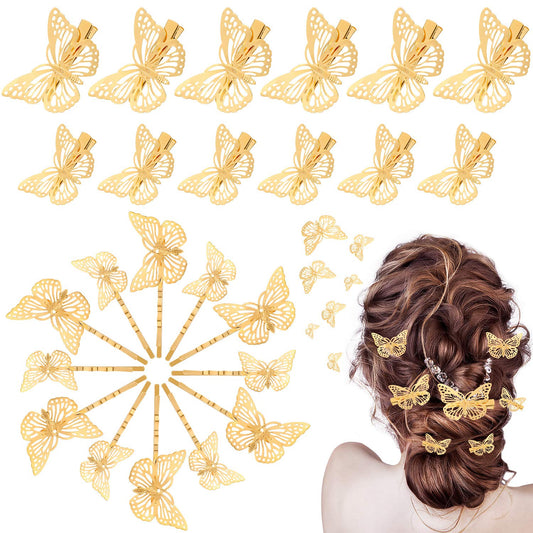 24 Pieces Halloween Butterfly Hair Clips Metal Butterfly Hair Clamps Metallic Hollow Butterfly Hairpins Clips Hair Accessories for Women Girls