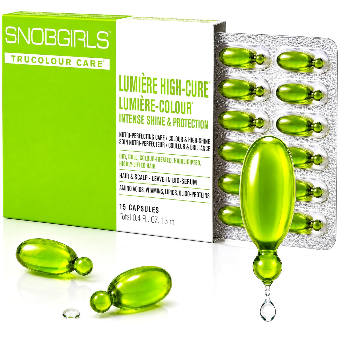 SNOB GIRLS Shine & Color Defense Hair Serum Capsules LUMIERE COLOUR. TruColour Care, Color Protection. Vegan Leave-In Serum for Gloss & Frizz Control
