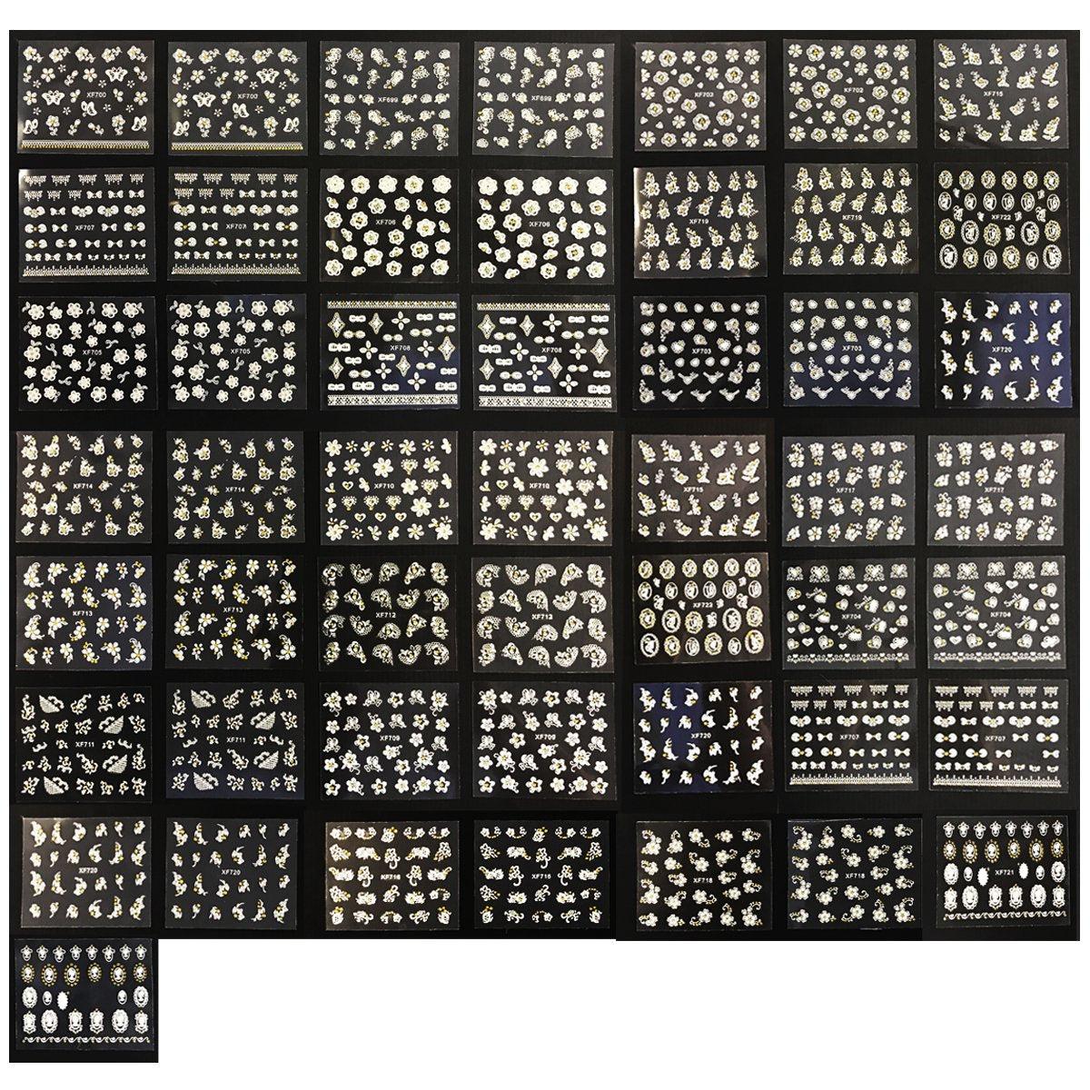 Wrapables A70194_a White with Gold Rhinestones Nail Art Stickers 3D Nail Decals (50 Sheets), Flowers, Bows, & Butterflies Nail Art Stickers (50