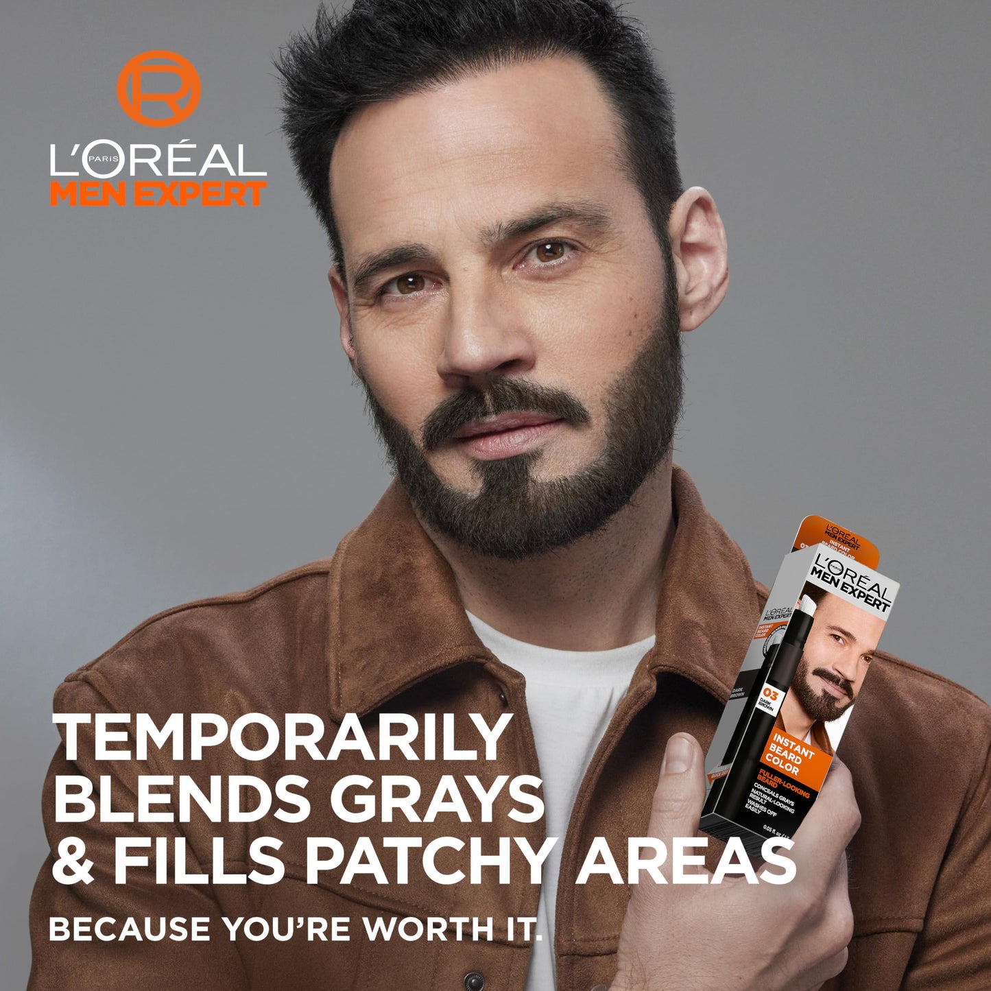 L’Oreal Paris Men Expert Instant Temporary Beard Color, Beard Filler for a Natural and Fuller-Looking Beard, 03 Dark Brown, 0.05 Fl Oz