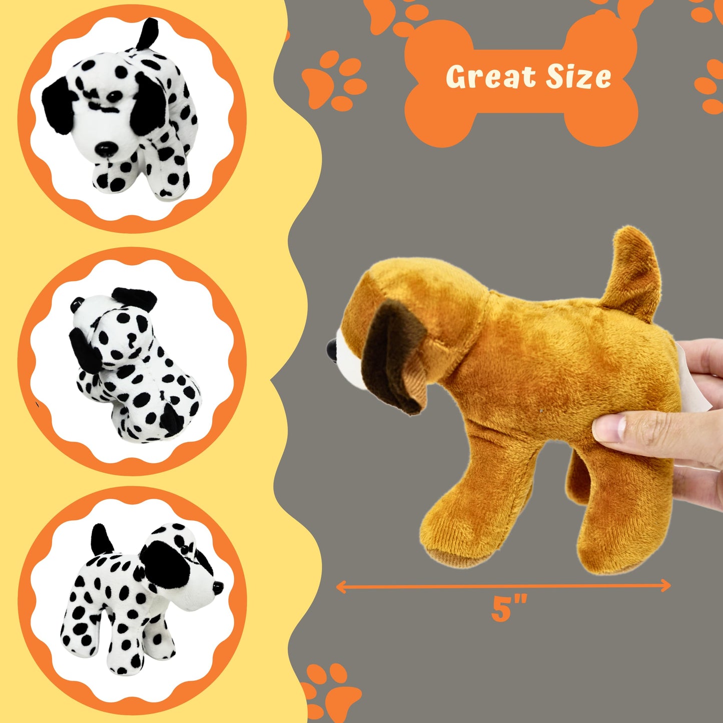 4E's Novelty Plush Dogs Animals (12 Pack) Assorted Stuffed Puppies - 5 Inches, Small Plushed Animals, 6 Designs - for Birthday Party Favors Gifts for…