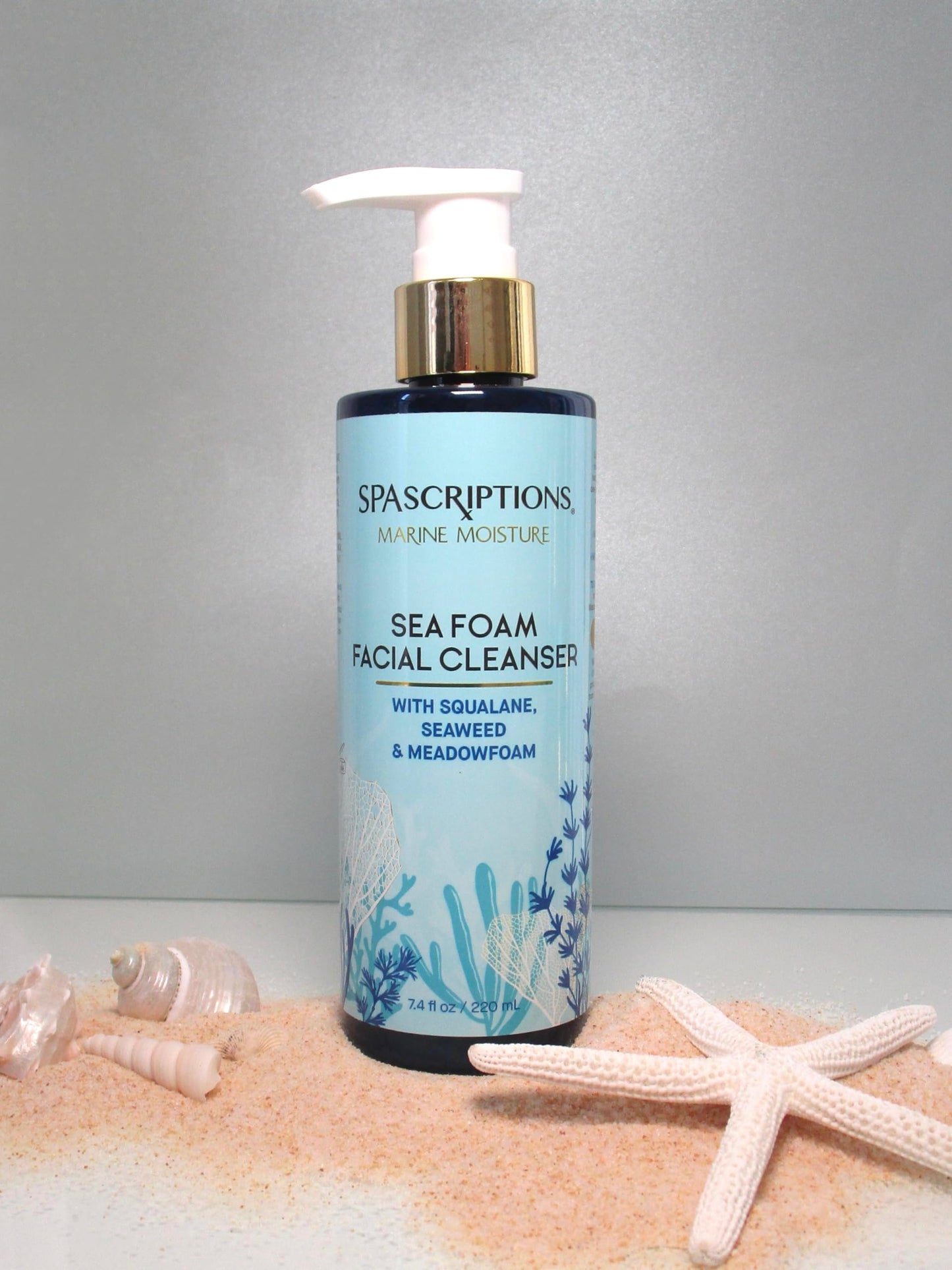 SpaScriptions Marine Moisture Sea Foam Facial Cleanser, Hydrating Foaming Face Cleanser, Purifying Daily Face Wash, Moisturizing, with Squalene
