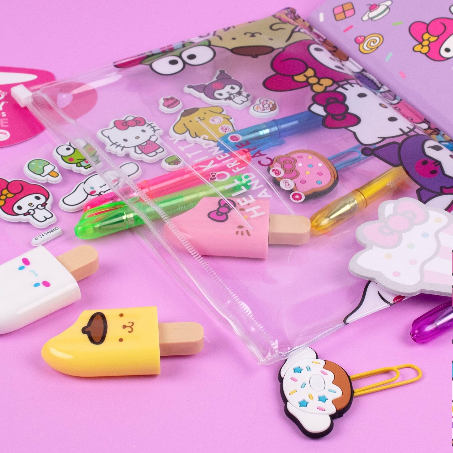 Hello Kitty 22-Pc Kawaii Stationery Set – Cute Sanrio School Supplies with Notebook, Pens, Stickers & More, Collectible Gift for Ages 4+