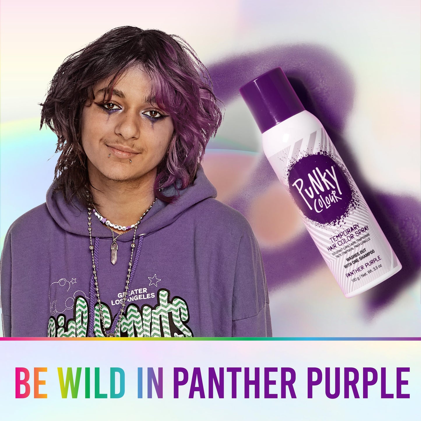 Punky Temporary Hair Color Spray-On, Panther Purple, Non-Damaging Instant Hair Dye, No Bleaching Needed, Non-Sticky, Washable and Leaves No Residue