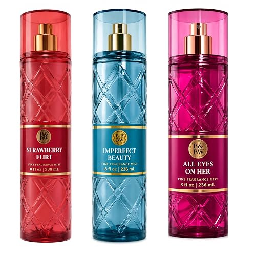 Bath & Body Works Fine Fragrance Mist Trio 3-Pack Imperfect Beauty + All Eyes On Her + Strawberry Flirt 8 oz Each Body Spray Set