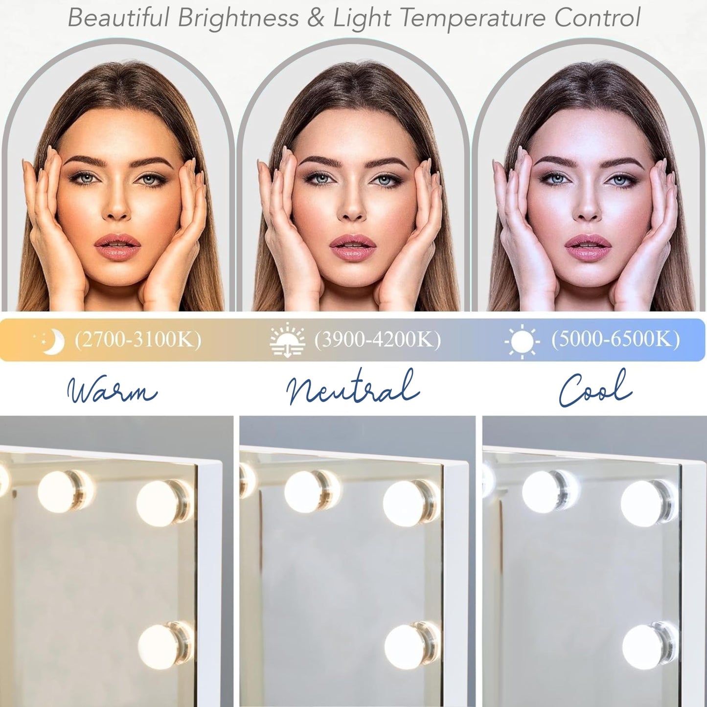 Prinz Lightup Vanity Mirror with 18 LED Lights, 25" Hollywood Makeup Mirror for Bedroom or Dressing Room, Tabletop, White