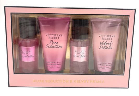 Victoria's Secret 4pc Gift set: Pure Seduction & Velvet Petals Mist, Lotion each 2.5 fl oz Limited Edition