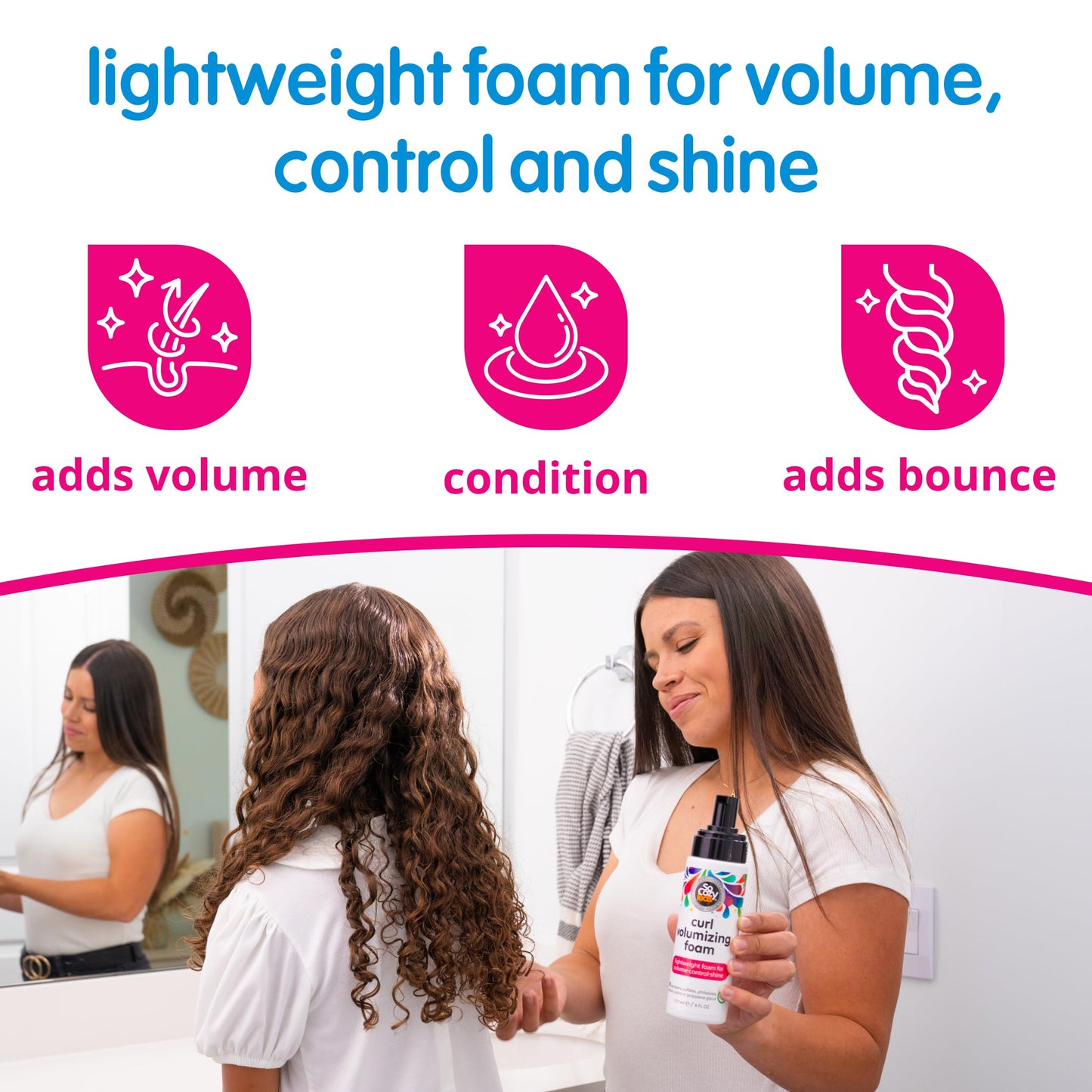 SoCozy Hair Mousse for Kids, Curl Volumizing Foam Mousse for Curly Hair (6 Fl Oz) Enhances Shine & Volume, Gentle Formula with Panthenol, Hydrolyzed