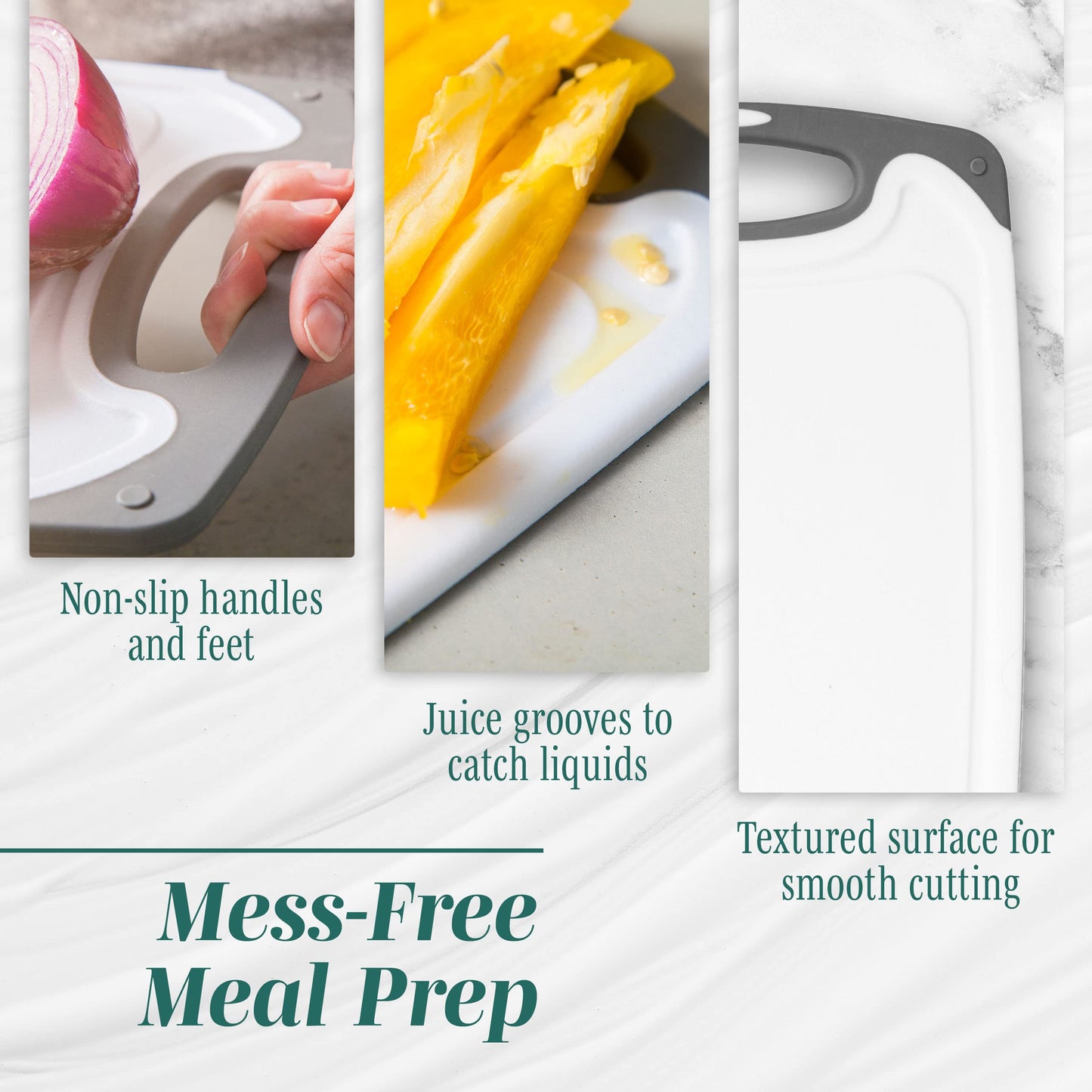 3-Pack Gray Cutting Boards Set – BPA-Free, Reversible Chopping Boards with Non-Slip Handles, Multiple Sizes, Perfect Gift for Cooks