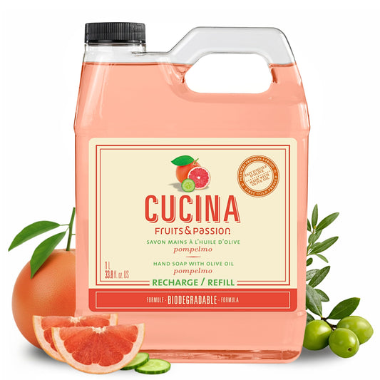 Cucina Fruits & Passion Hand Soap Refill, Pompelmo, 1 L (33.8 fl oz), Liquid Hand Soap with Moisturizing Olive Oil, Biodegradable, Vegan Formula Beauty & Personal Care Cucina