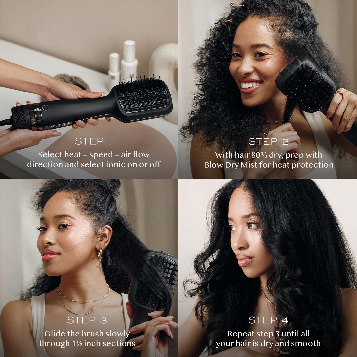 Kristin Ess Hair Volumizing Blow Dryer Brush - Blowout + Hair Straightening Brush - Ceramic + Ionic - Dry, Smooth + Volumize Hair - Flat Padel Base
