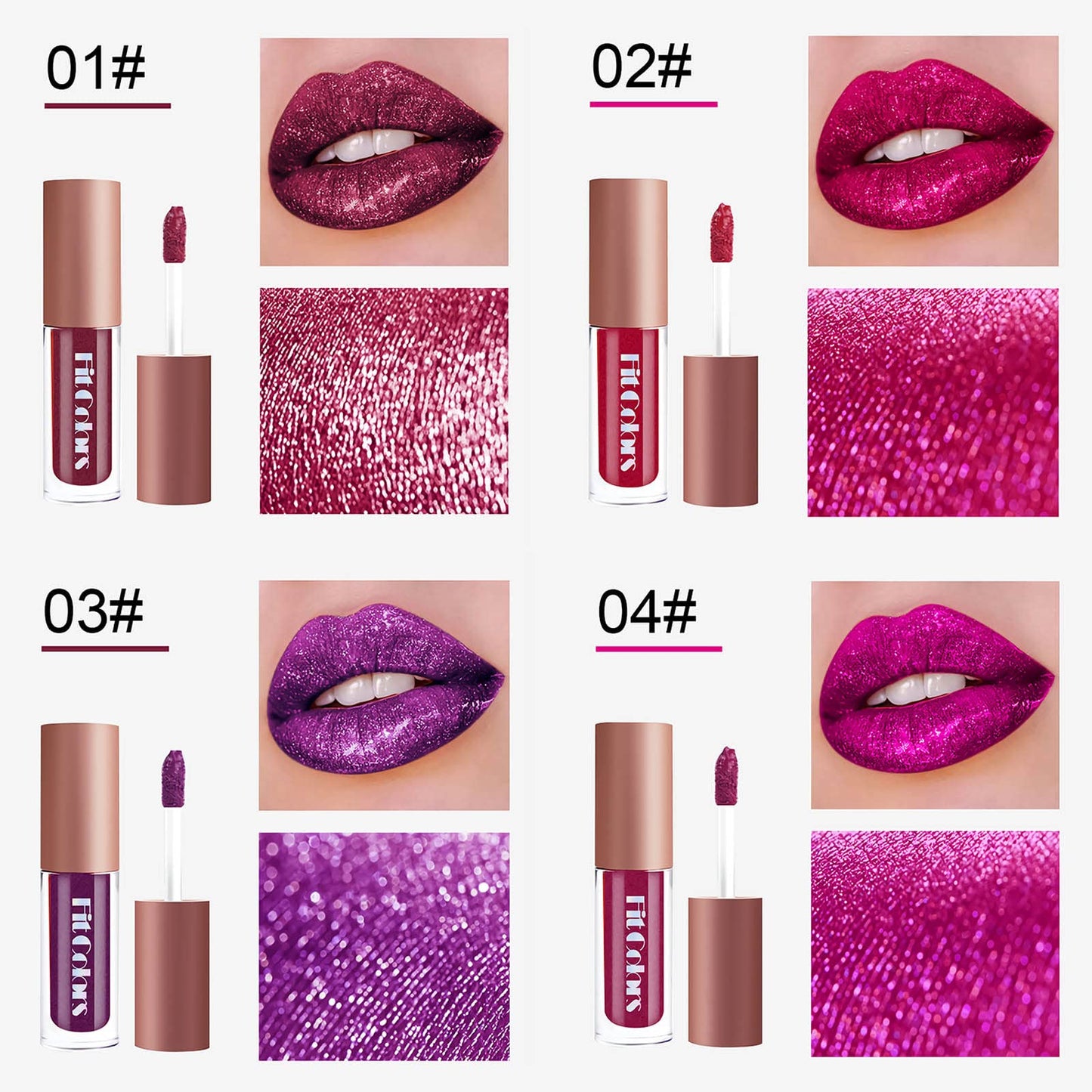 SUMEITANG 4 Color Liquid Glitter Lipstick Set?Diamond Sparkle Glosses, Popular Shimmer Shades, Matte-to-Glitter Finish, Long-Lasting & Waterproof