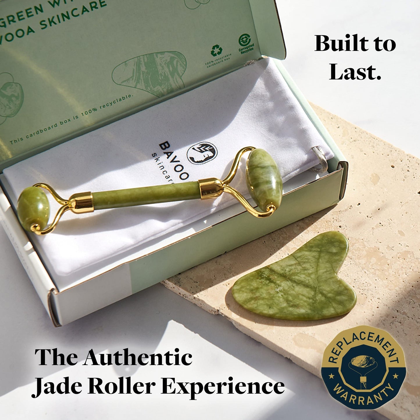 R.E.M Spring Jade Roller and Gua Sha - Spa Grade Face Roller Massager and Gua Sha Massage Tool Set. 100% Authentic Jade Stone. Reduces Puffiness