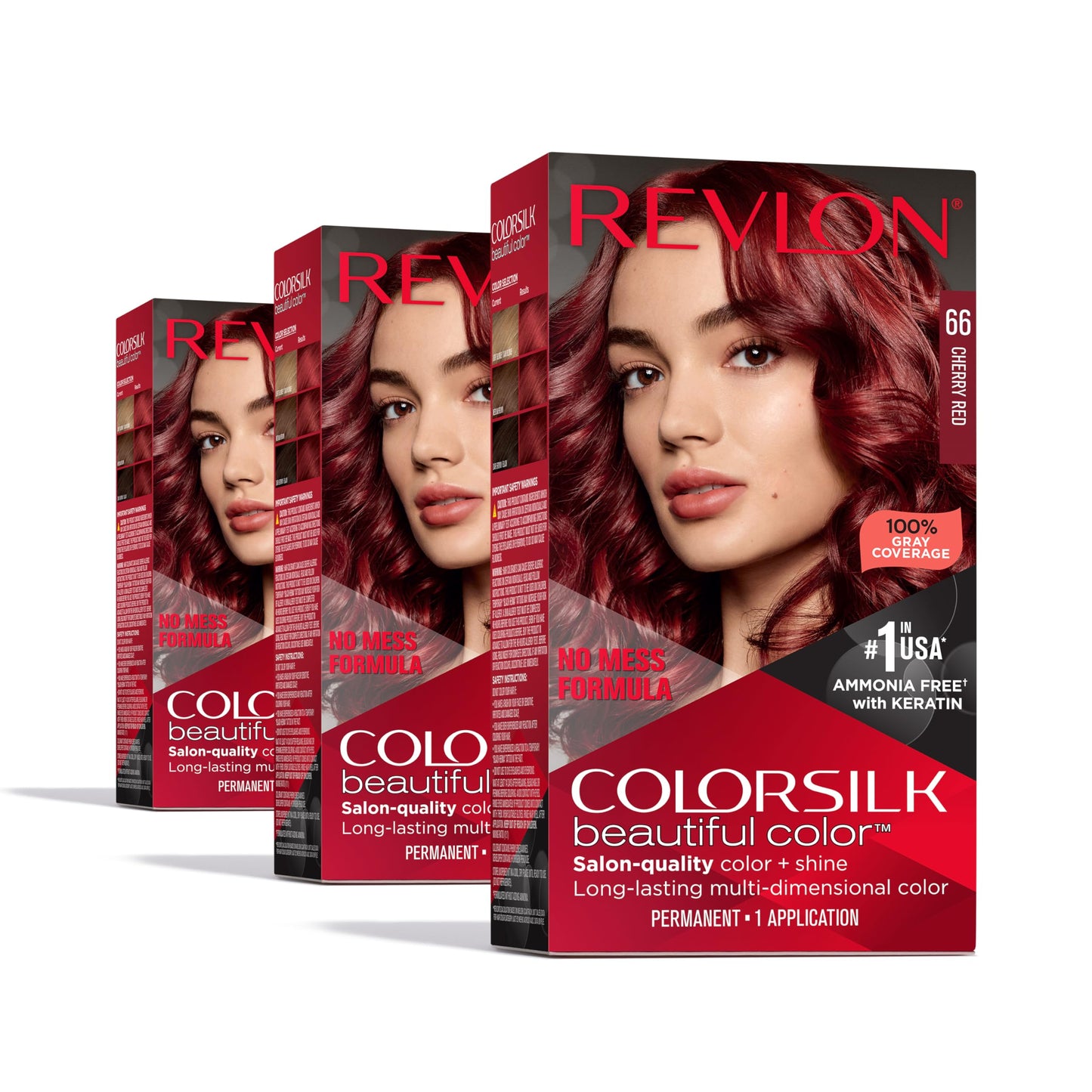 Revlon Colorsilk Beautiful Color Permanent Hair Color, (OLD VERSION) 66 Cherry Red (Pack of 3)