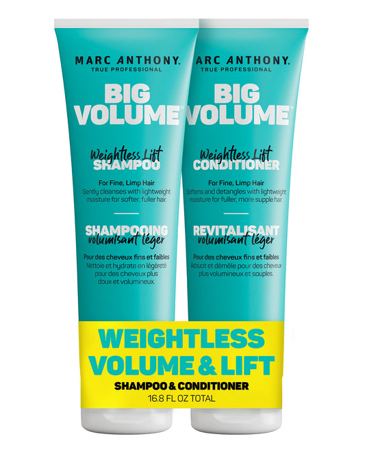 Marc Anthony Big Volume Hair Shampoo & Conditioner Set for Fine, Thin Hair - Lightweight Volumizing Shampoo & Conditioner for Gentle Cleansing