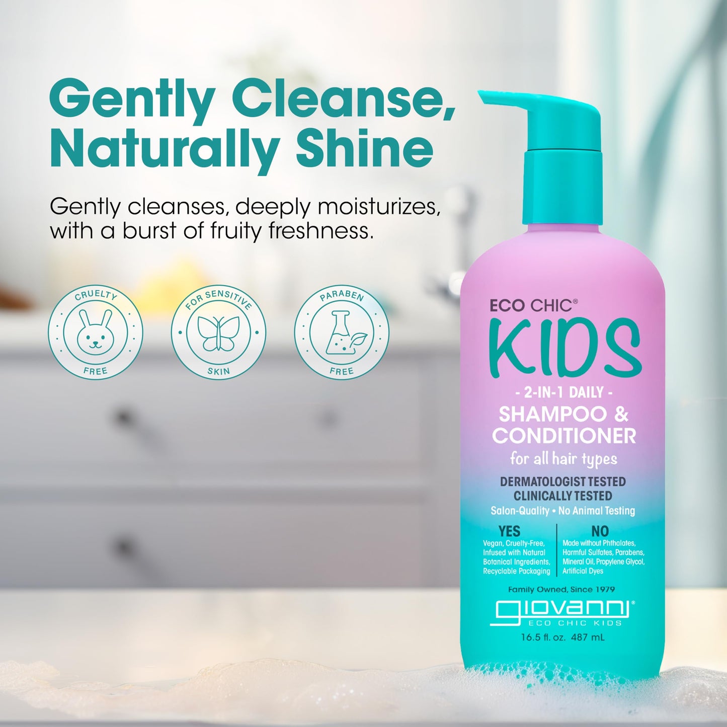 Eco Chic KIDs 2 In 1 Shampoo & Conditioner - Kids 2-in-1, for All Hair Types, Salon Quality, Lightweight & Hydrating, Gentle Formula, Vegan-Friendly