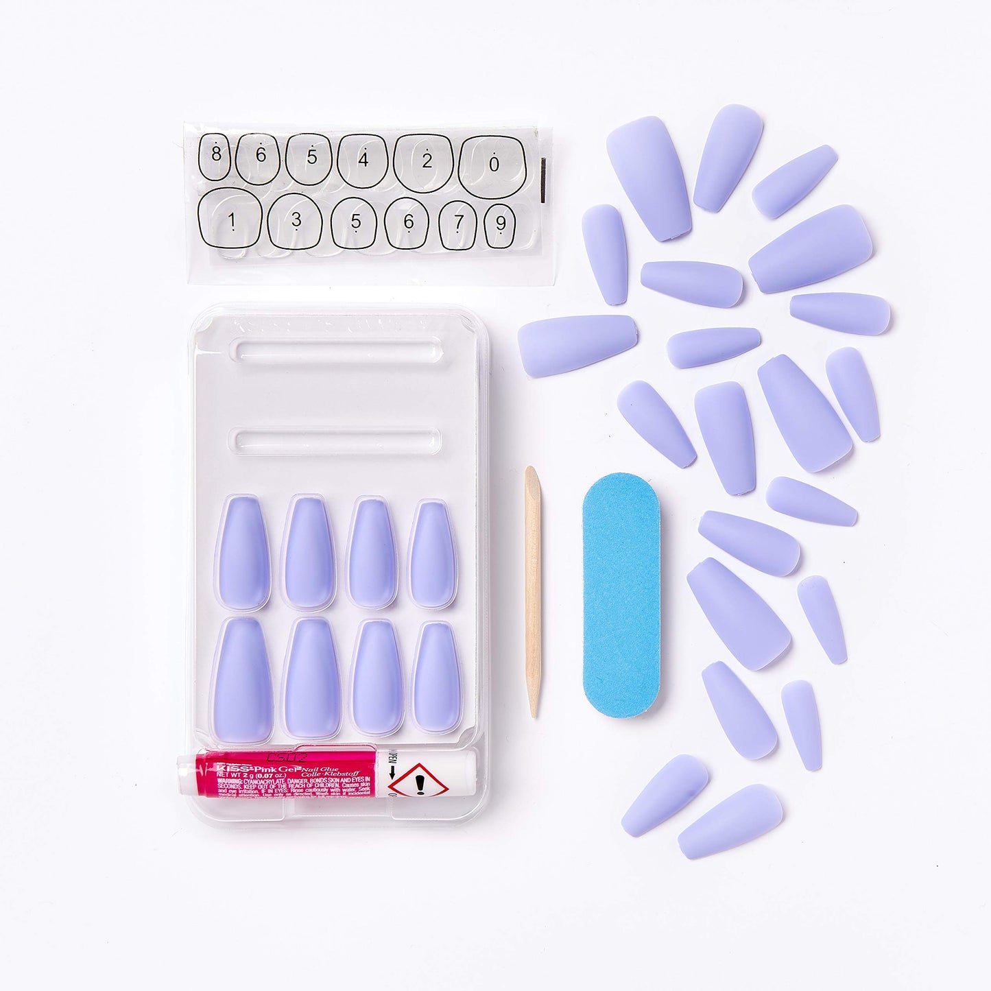 KISS Gel Fantasy Ready-to-Wear Press-On Sculpted Gel Nails, “Night After”, Long, Purple, High Arch Nail Kit with Pink Nail Glue, Manicure Stick, Mini