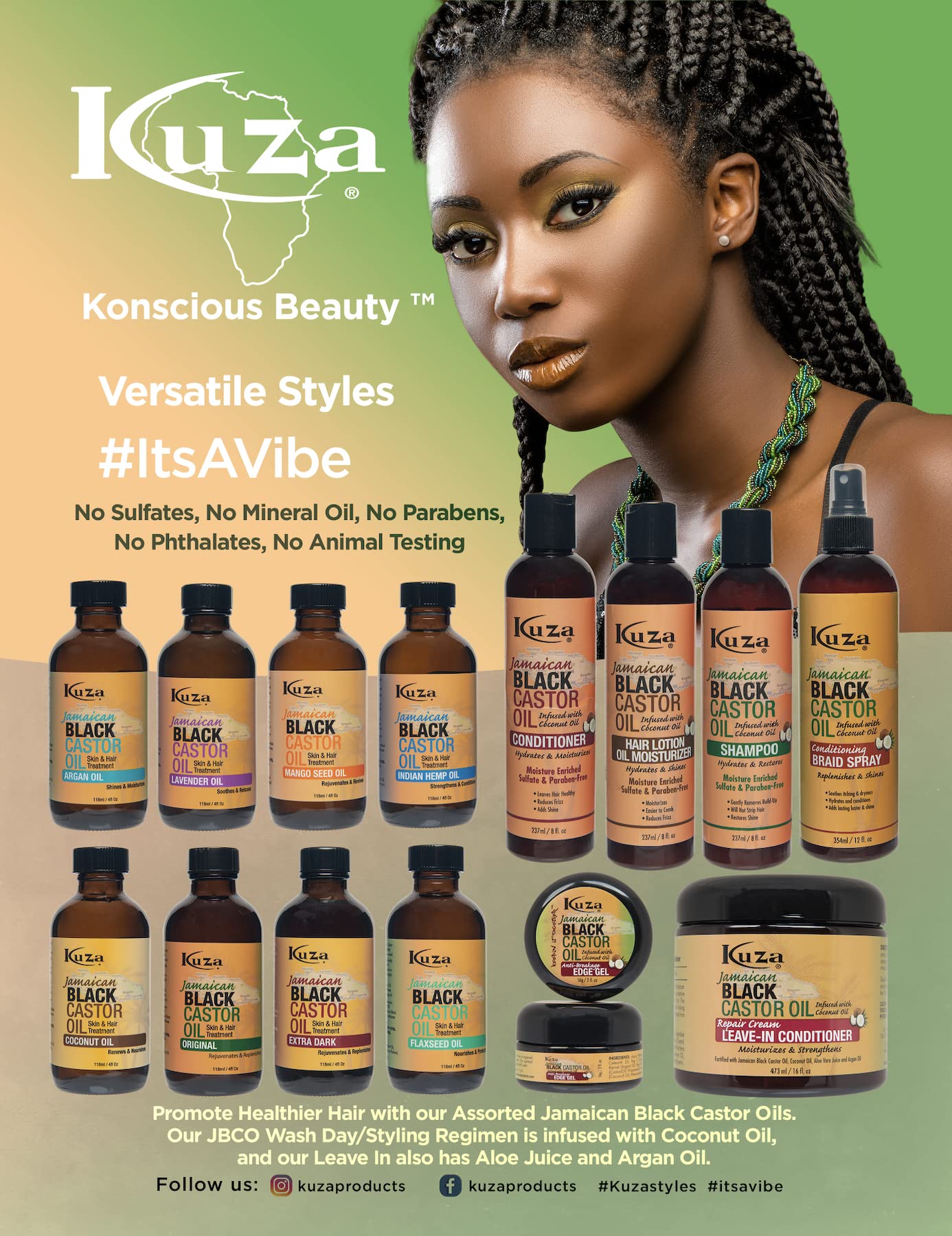 Kuza Jamaican Black Castor Oil Anti-Breakage Edge Gel - Infused with Coconut Oil - for Dry, Fragile Hair, 2 oz