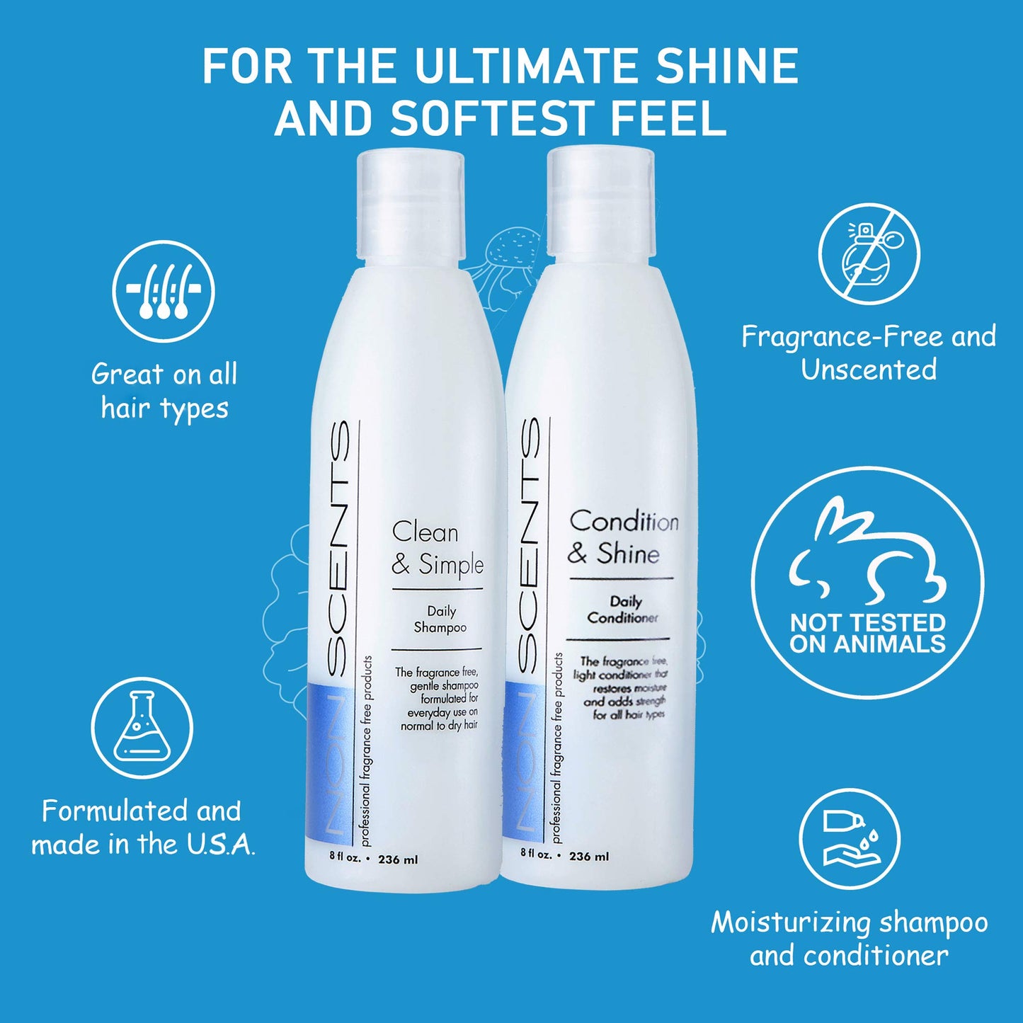 Nonscents - Fragrance Free Shampoo and Conditioner Set - Organic Formula - Hydrating Shampoo for Dry Hair, Moisturizing and Unscented Shampoo
