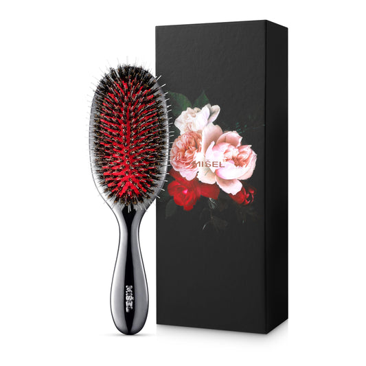 MISEL Professional Boar Bristle Hair Brush for Women and Men | Detangles All Natural Hair Types and Extensions | Reduces Breakage | Great for Wavy