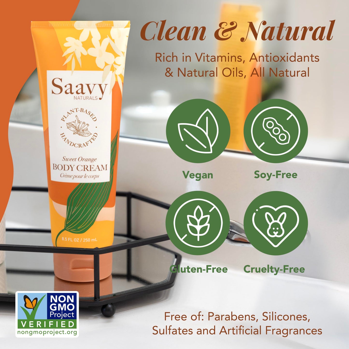 Saavy Naturals Deeply Hydrating Body Cream for Dry Skin - Nourishing Shea Butter, Plant-Based & Sustainably Sourced - Sweet Orange - 8.5 fl oz, 2 pack