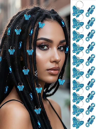 Formery Butterfly Braid Charms Blue Butterflies Loc Hair Jewelry Spiral African Dreadlock Accessories for Women (20PCS)