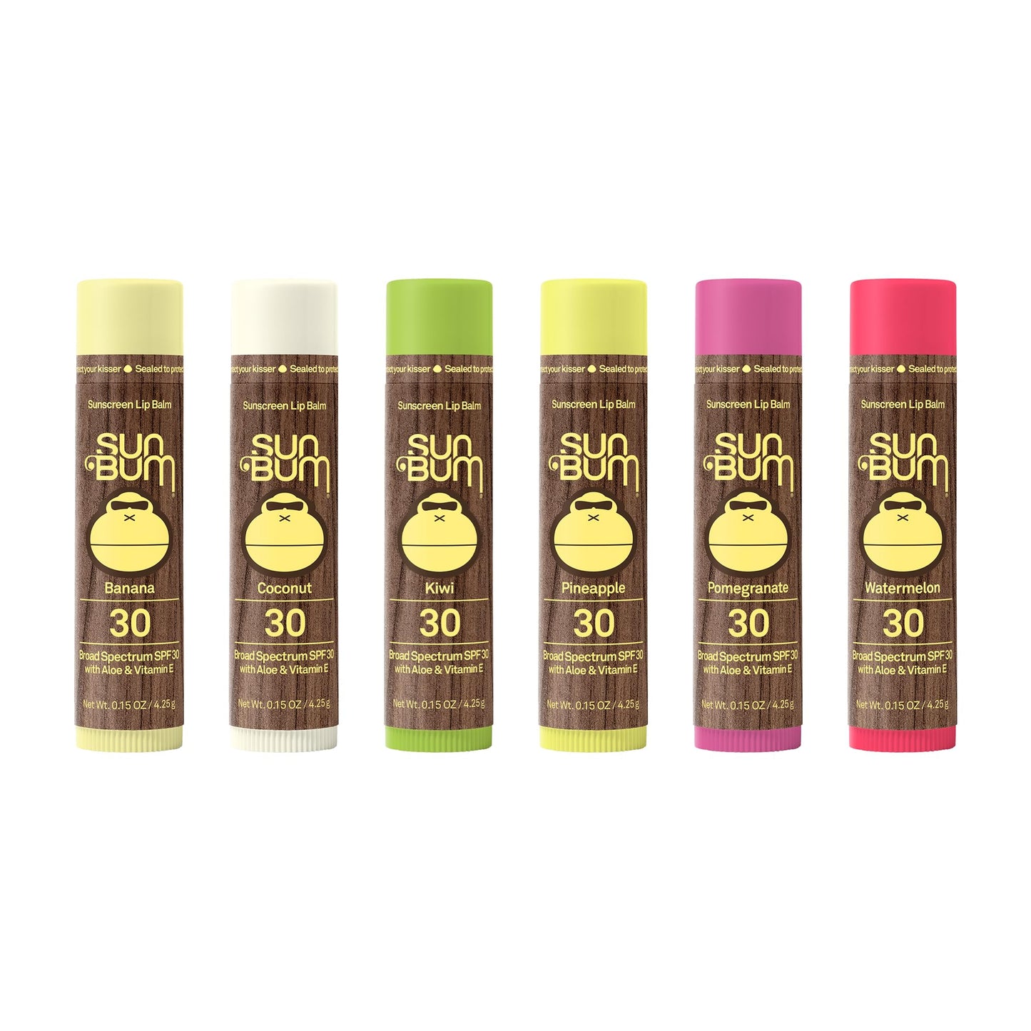 Sun Bum Lip Balm | SPF 30 | 0.15 Ounce Stick | Broad Spectrum UVA, UVB Protection, Paraben Free, Gluten Free, Vegan | The Originals Variety Pack | 6