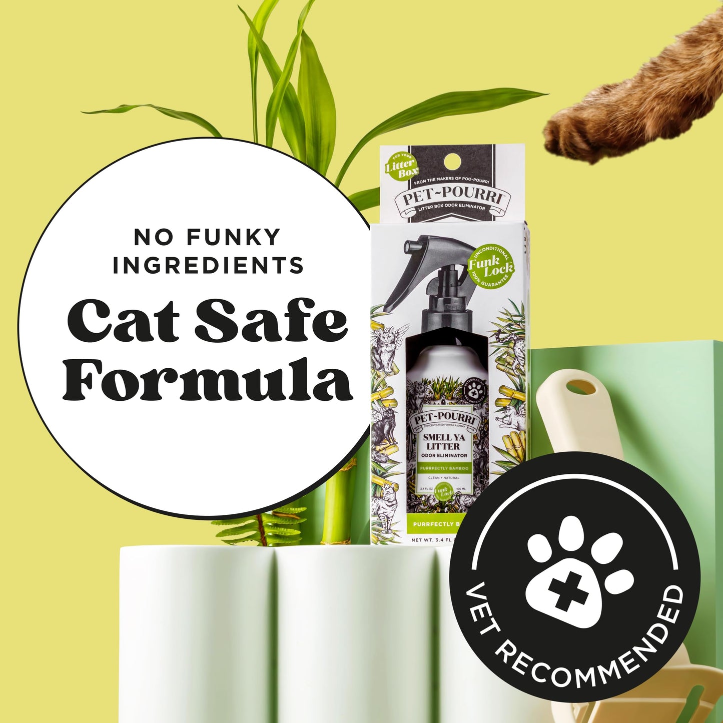 Poo-Pourri Purrfectly Bamboo Cat & Home Deodorizer 3.4oz – Plant-Based Odor Remover for Air, Carpet, Litter Box, Urine & Strong Pet Smells