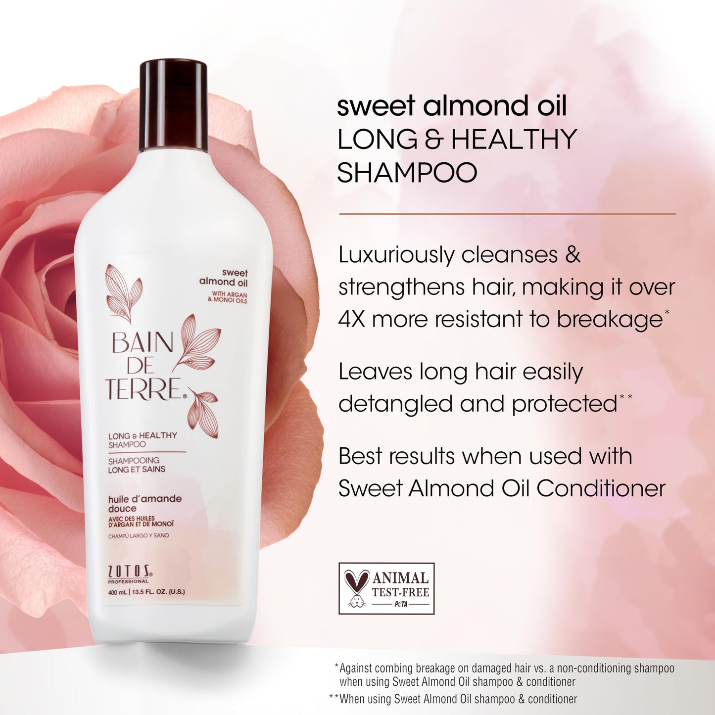 Bain de Terre Sweet Almond Oil Long & Healthy Shampoo, Strength & Protection for Weak, Damaged Hair, with Argan & Monoi Oils, Paraben-Free