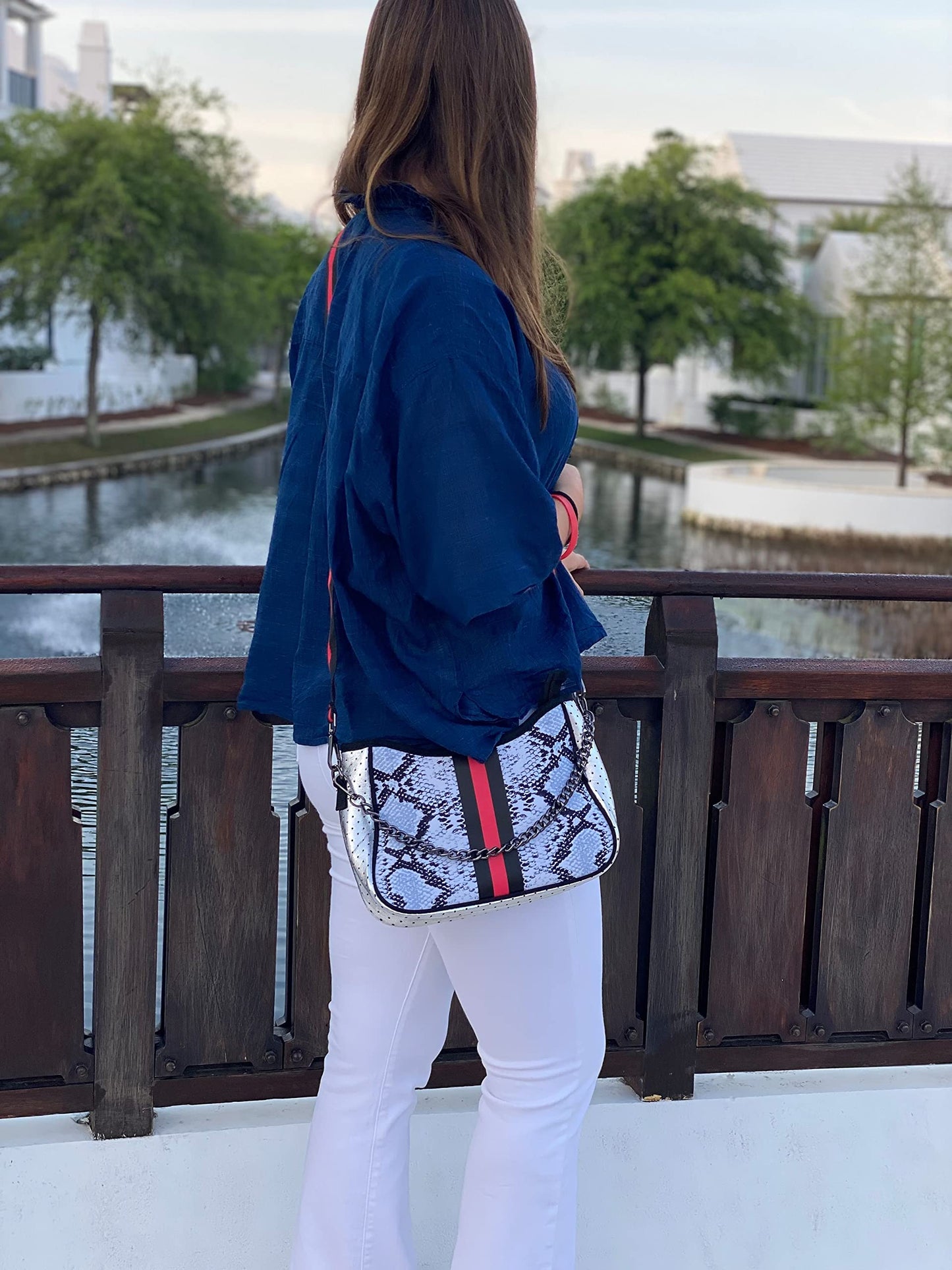 Dallas Hill Designs Crossbody Neoprene Purse for Women | Ladies Drawstring Handbag | 2 Detachable Straps | Matching Pouch