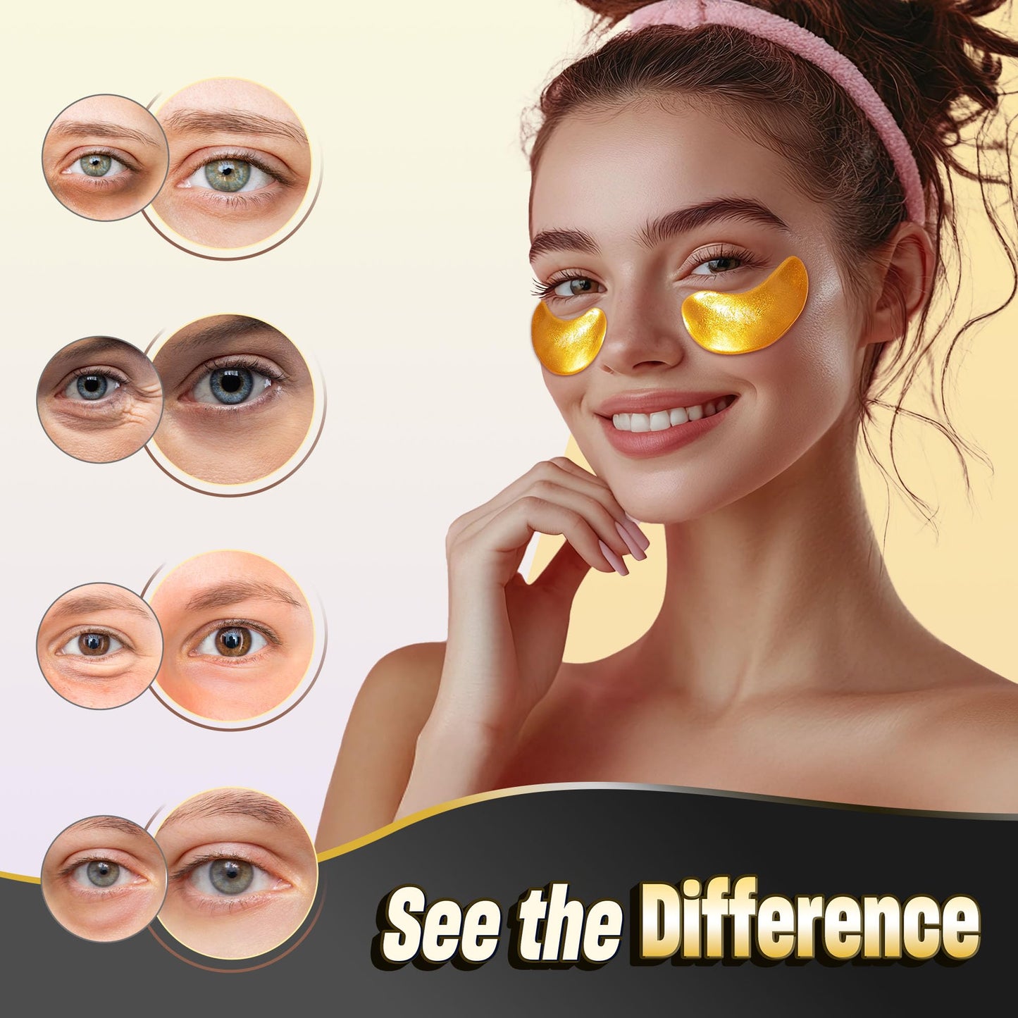 NAZANO 24K Gold Under Eye Patches - 60 Pack for Puffy Eyes, Dark Circles, Bags & Wrinkles with Collagen & Hyaluronic Acid - Eye Care Pads for Daily