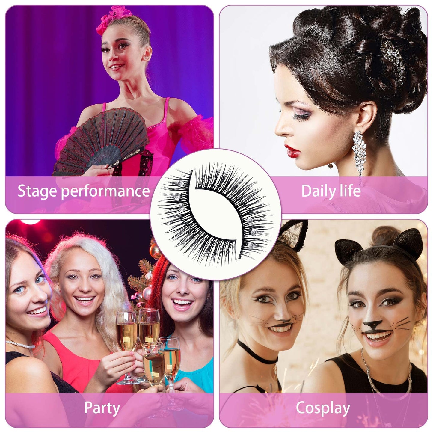 ANCIRS 2 Boxes(20pcs) Diamond False Eyelashes for Makeup, Natural Rhinestone Decorative Faux Mink Lashes, False Eye Lashes for Valentines Halloween