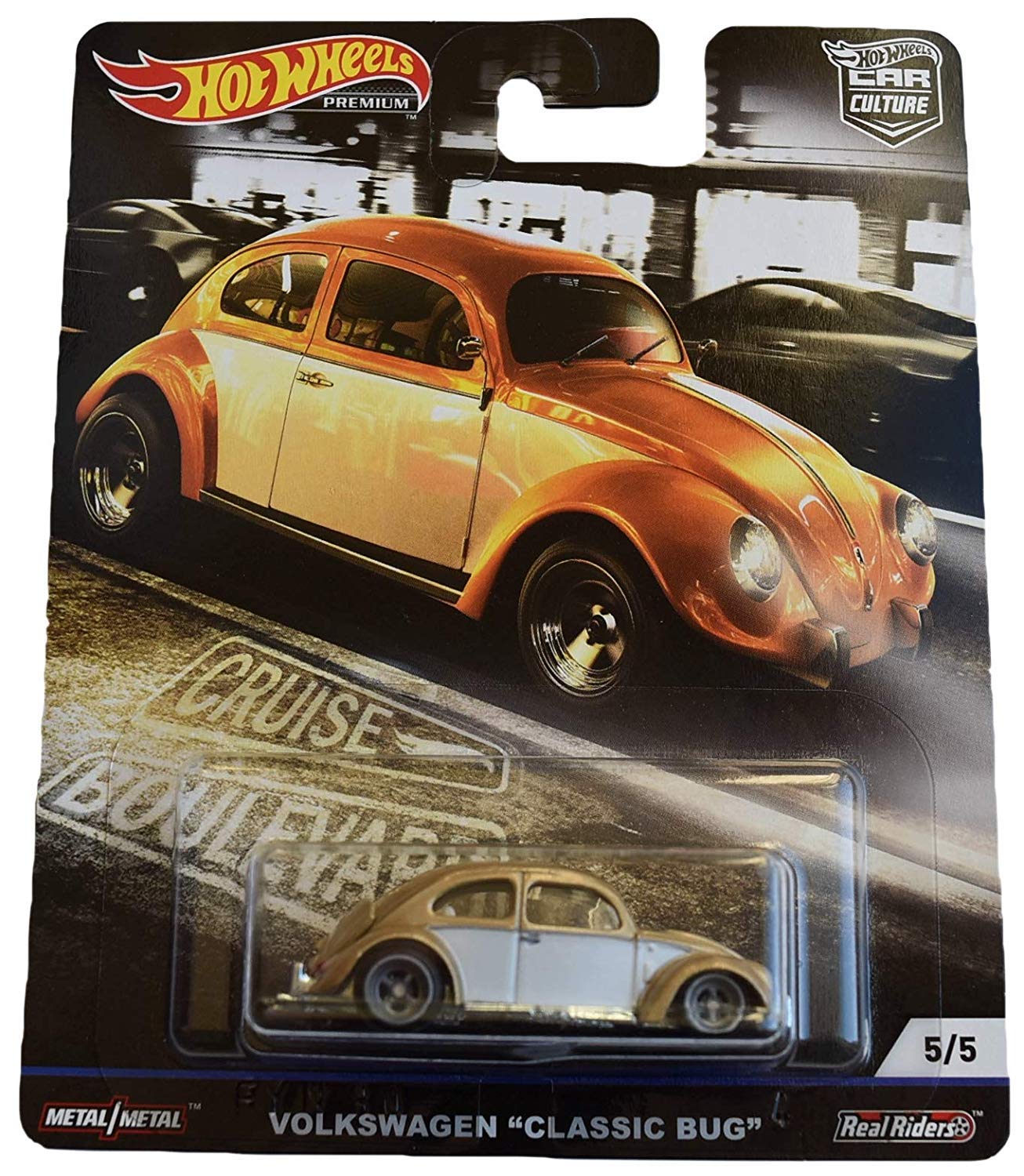 Hot Wheels Car Culture Cruise Boulevard Volkswagen Classic Bug 5/5, Gold/White