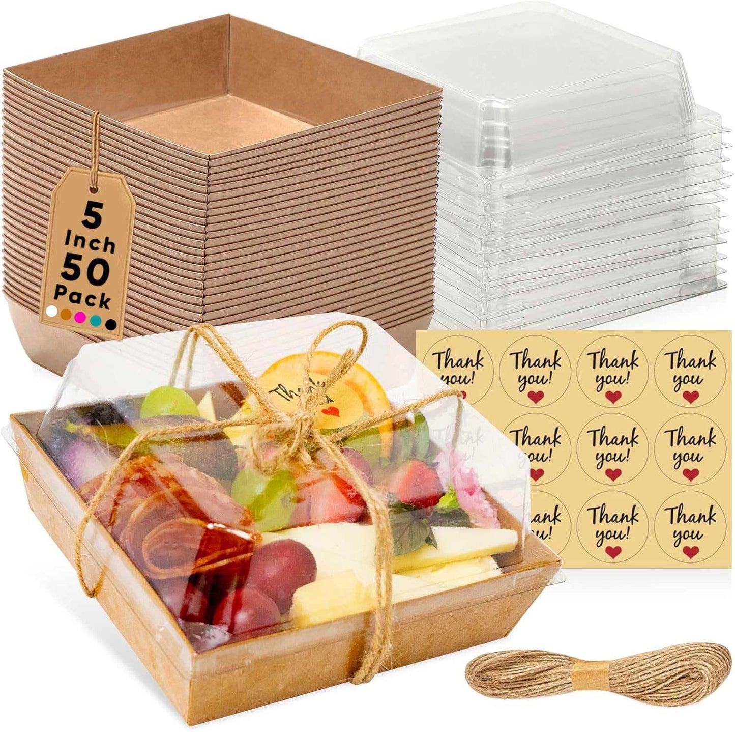 Leafiew 50 Pack Small Charcuterie Boxes with Clear Lids - To Go Paper Mini Charcuterie Box, Disposable Food Containers, 5Inch Dessert Boxes…
