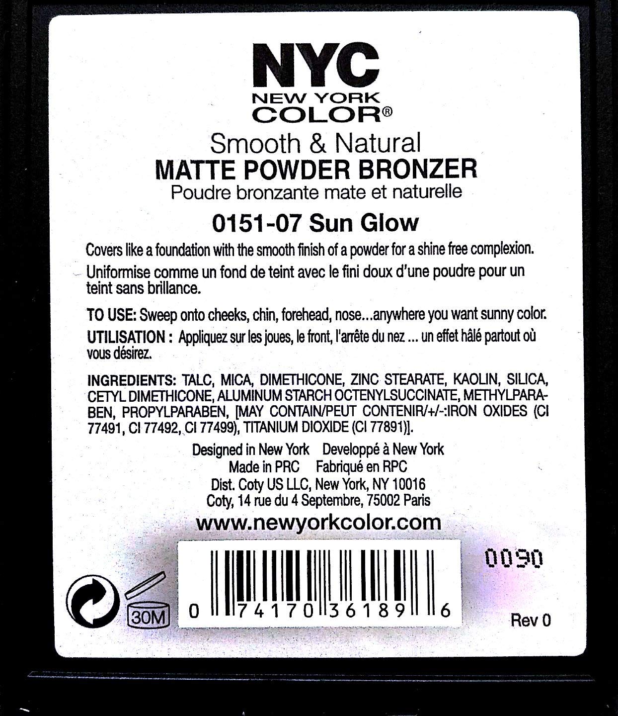 NYC New York Color Smooth & Natural Matte Powder Bronzer, .28 Oz. Sun Glow (Limited Edition)