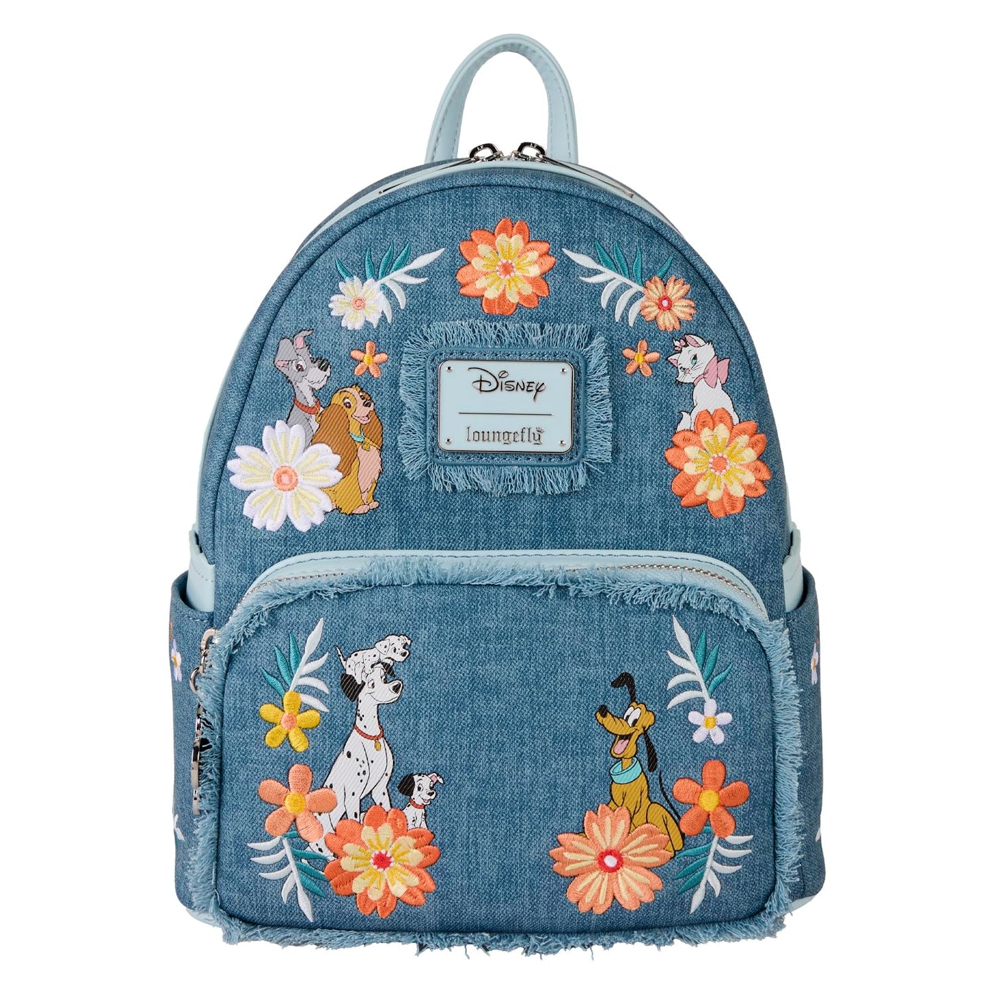 Loungefly Disney Dogs & Cats Faux Denim Fringe Mini Backpack
