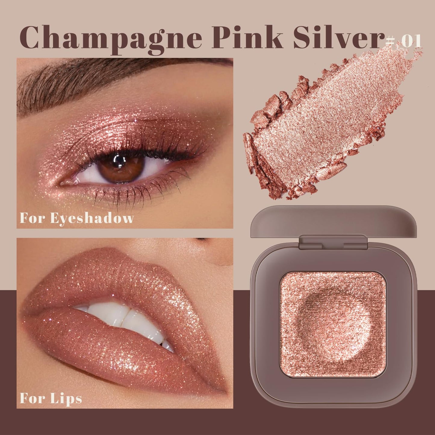 Noerrors Duochrome Champagne Pink Silver Glitter Eyeshadow Palette, Holographic Multichrome Rich Color Shimmer Metallic Eye Shadow, Color Shift Beauty and Personal Care Noerrors