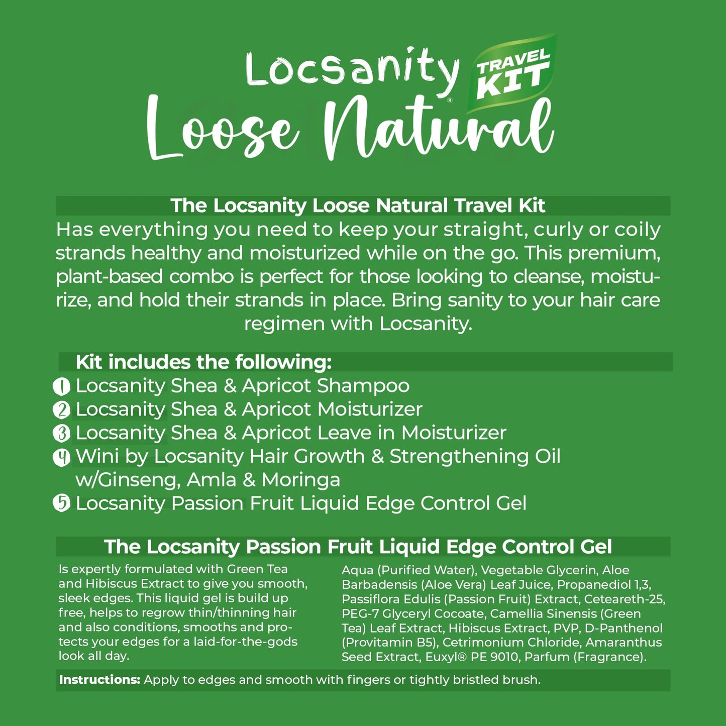 Locsanity Natural & Organic Loose Natural Sample Travel Kit, Gentle 2-in-1 Shampoo/Conditioner, Deep Moisturizing Conditioner, Hair Oil, Detangler