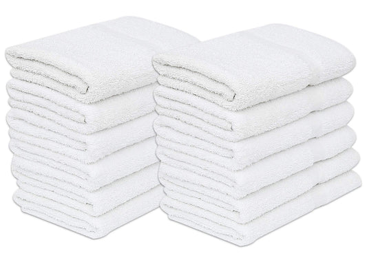 GOLD TEXTILES 12 White Economy Bath Towels Bulk (24x48 Inch) Cotton Blend for Softness-Commercial Grade Easy Care