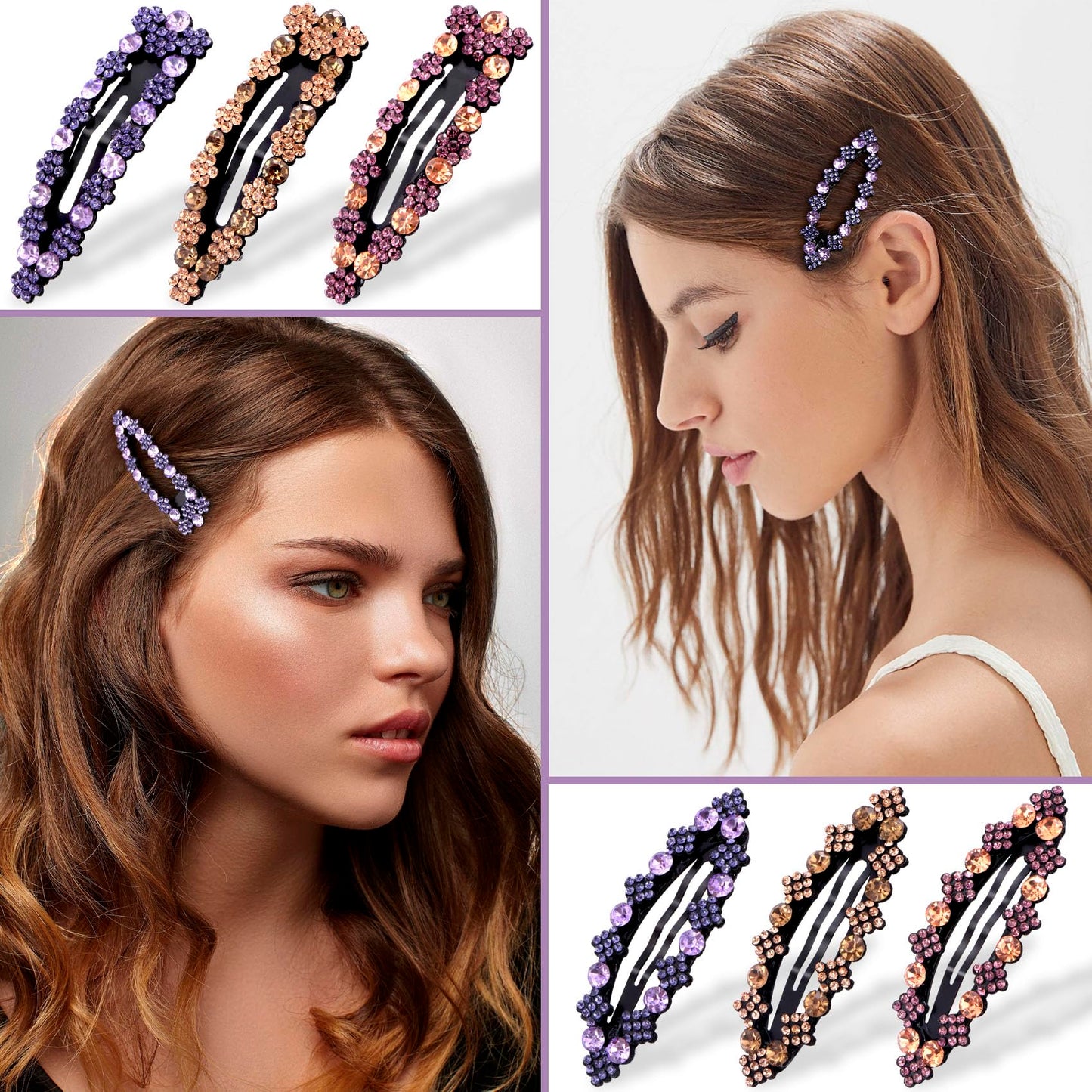 OIIKI Rhinestone Snap Hair Clips for Women 10pcs, Sparkly Glitter Crystal Hair Clips Barrettes Bling Diamond Fancy Hair Snap Clips Hairpins for Girls