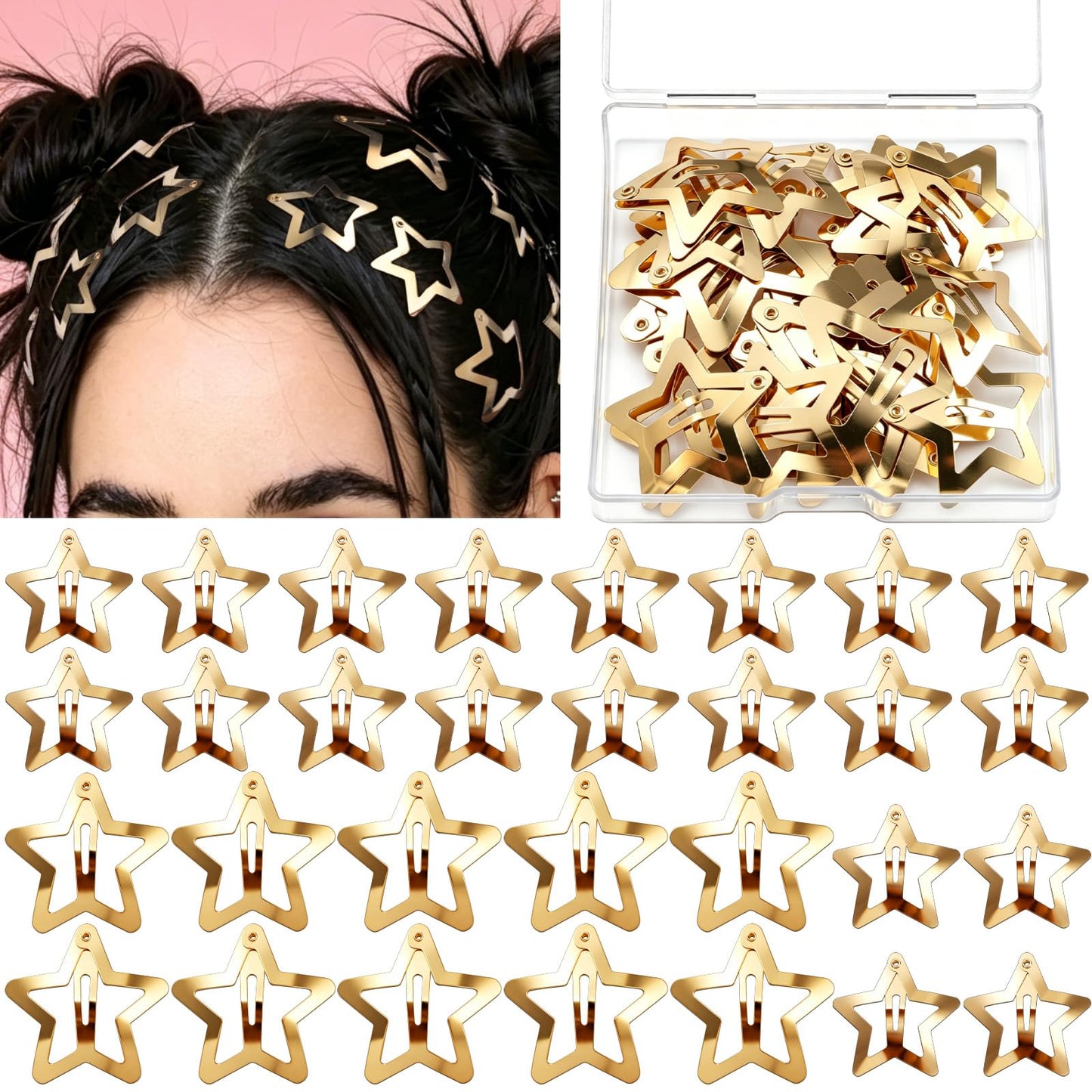 YGDZ Star Hair Clips Y2K Hair Barrettes, 20 PCS Gold 1.22" Y2K Hair Accessories, 10 PCS 1.61" Metal Snap Hair Clips for Girls Women, for Rave outfits Beauty and Personal Care YGDZ Default Title