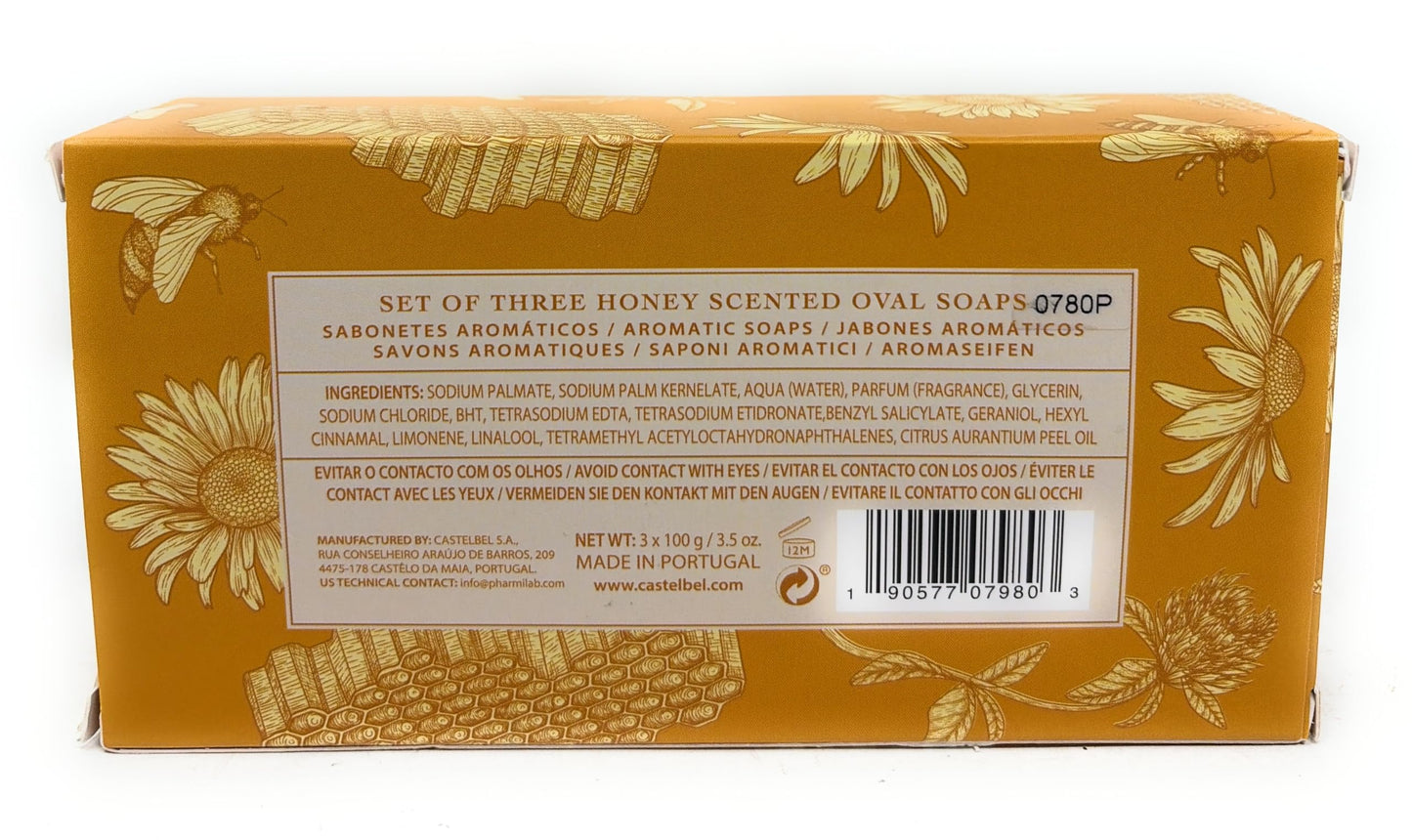 Castelbel Honey Aromatic Soap Gift Set, Triple Milled, Floral Honeycomb Design, 3.5 oz