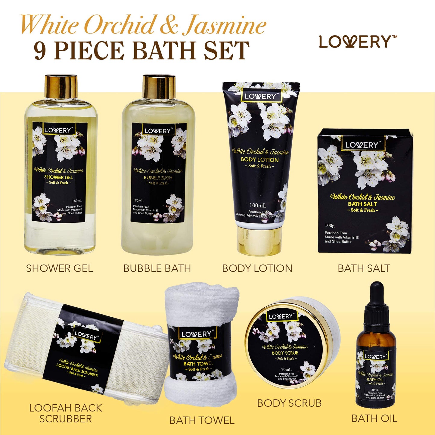 Gift Baskets for women Mom Gifts, Bath and Body Spa Set- Orchid & Jasmine Home Spa Set With Body Scrubs, Lotions, Oils, Gels and More - Care Package