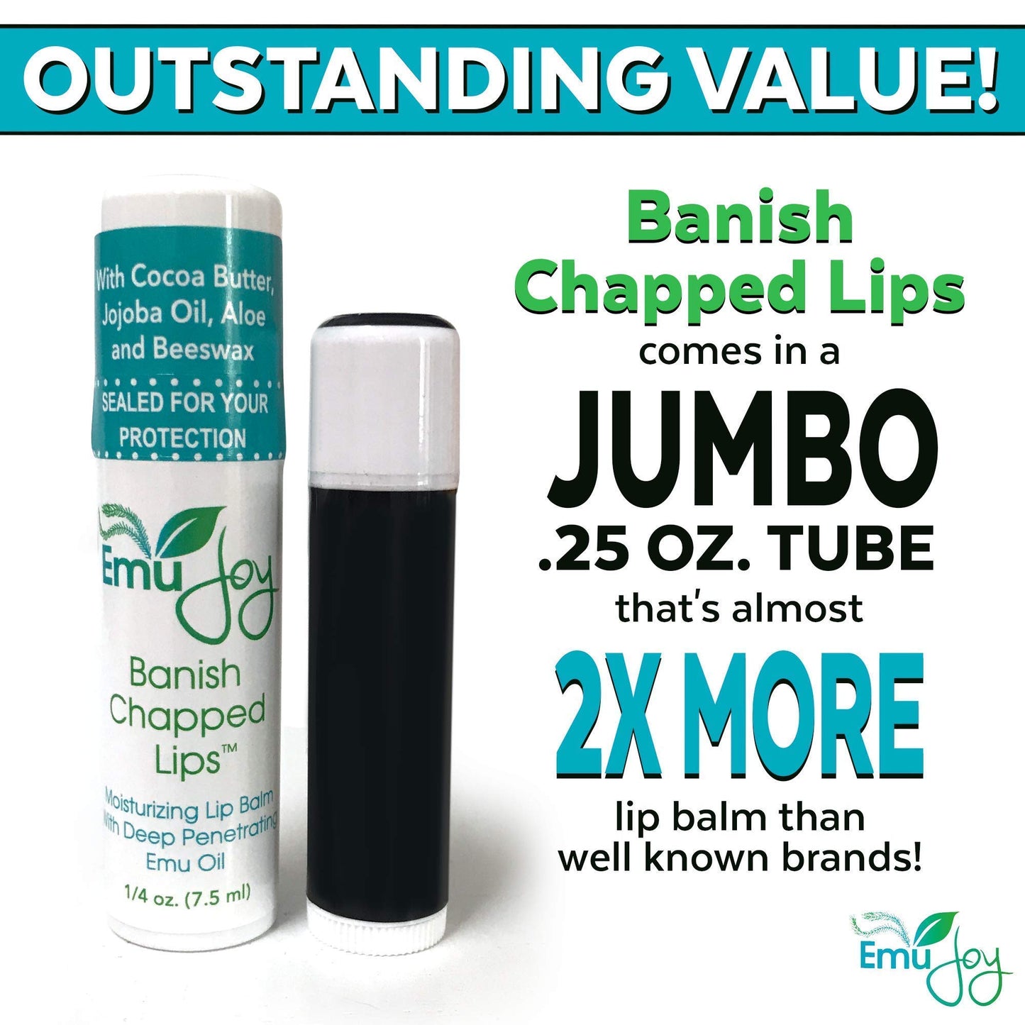 Emu Joy - Natural and Organic Emu Oil Lip Balm Hydrating, Pocket-Size Unflavored & Unscented Lip Balm with Emu Oil - Best for Severely Chapped Lips