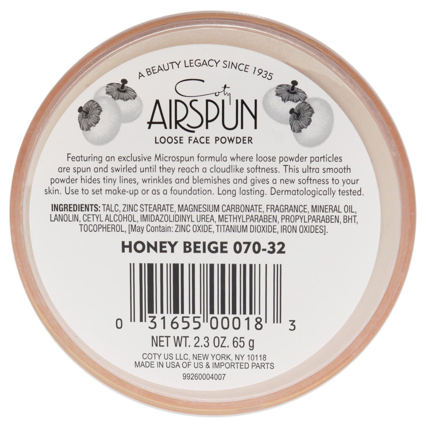 Coty Airspun Loose Face Powder 2.3 Ounce Honey Beige Light Peach Tone Loose Face Powder, for Setting or Foundation, Lightweight, Long Lasting, Pack