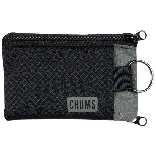Chums Surfshorts Wallet - Lightweight Slim Wallet with RFID Blocking Card & Clear ID Window - Zippered, Minimalist Wallet w/Key Ring (Black/Gray) Fashion Chums