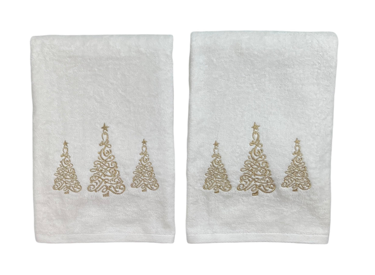 Serafina Home Luxury Holiday Christmas Winter Gold Tree Bath Towels, Embroidered Gold on White Plush Velour Terry 100% Cotton, Set of 2, Measures 54"…