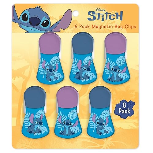 Disney Magnetic Chip Clips - Set of 6 Bag Clips for Food Storage - Mickey, Minnie, Lilo & Stitch, Winnie The Pooh - Durable Airtight Bag Chip Clips…