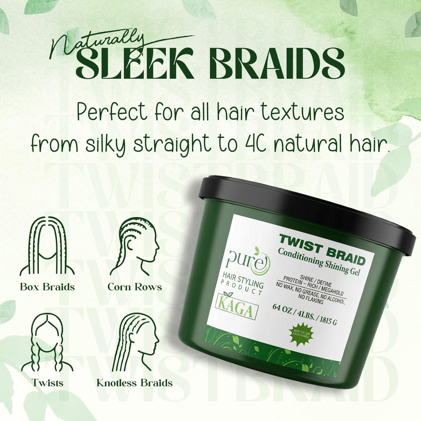 KAGA Pure O Natural Neatbraid Beauty Professional Conditioning Shining Gel 64oz / 4LB (64 Ounce)