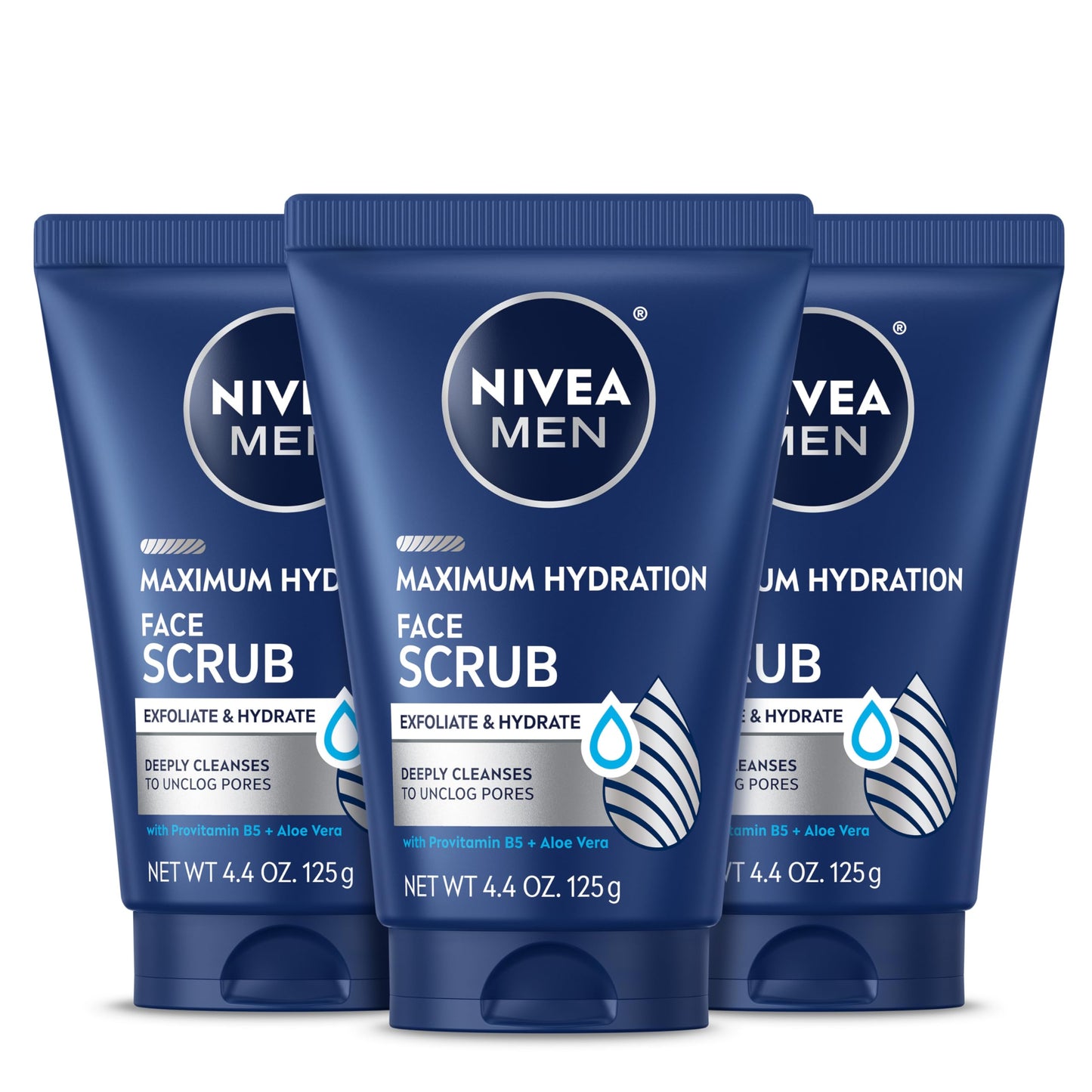 NIVEA MEN Maximum Hydration Face Scrub with Provitamin B5 and Aloe Vera, Exfoliating Face Wash Deeply Cleanses to Unclog Pores, 4.4 Oz Tube, Pack of 3 Beauty and Personal Care NIVEA MEN